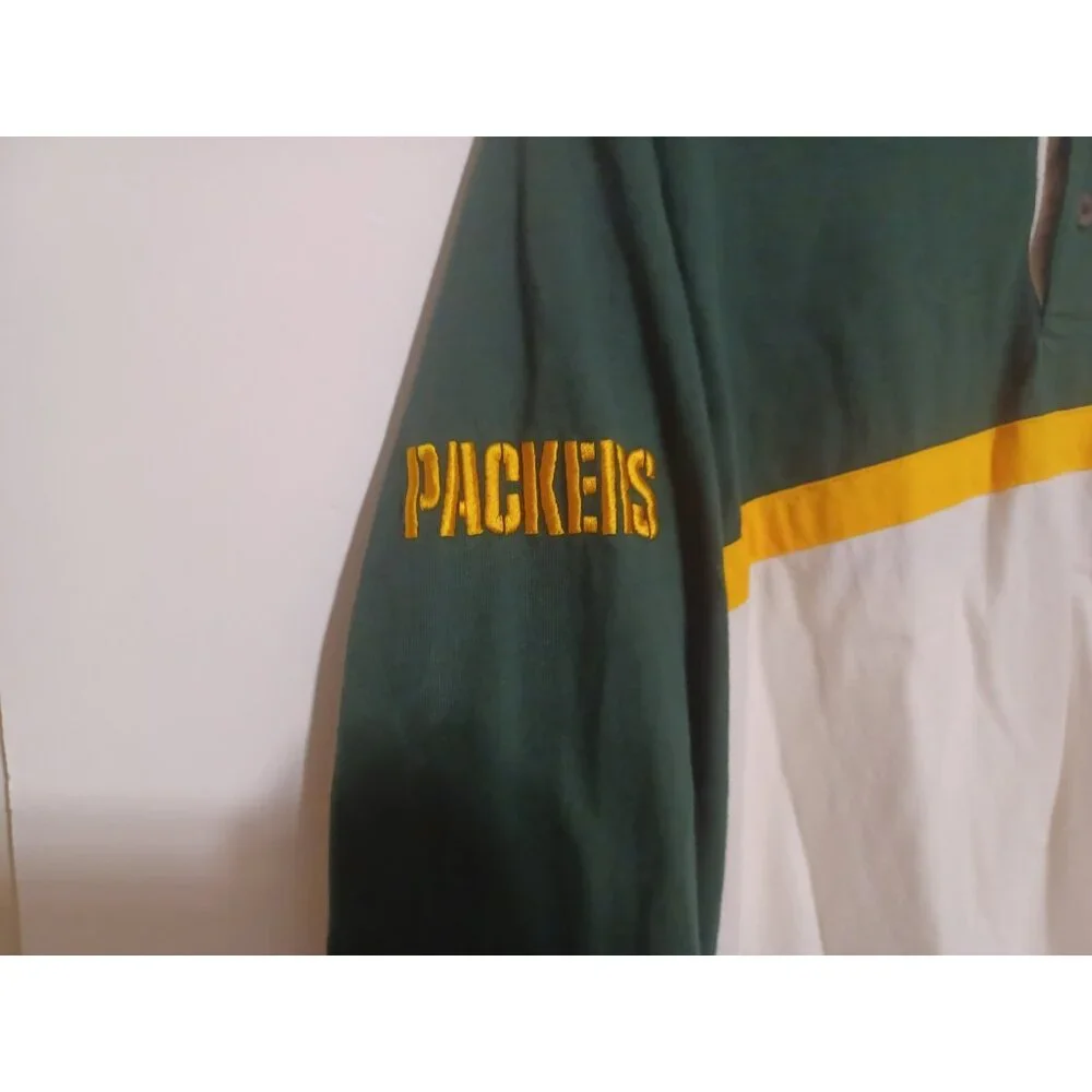 Vintage NFL Green Bay Packers Long Sleeve Polo  3 Button Up White Green Large L - Picture 3 of 6